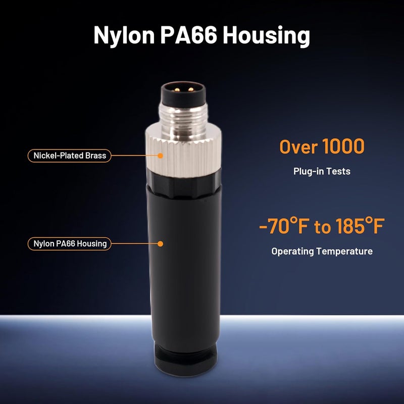 Elecbee 5PCS M8 4 Pin Connector Field Wireable A Coding Industrial Circular Connector Straight Male Assemble Aviation Plug Non-Shield Screw-Joint Connector, Outdoor Waterproof IP68 - Image 4